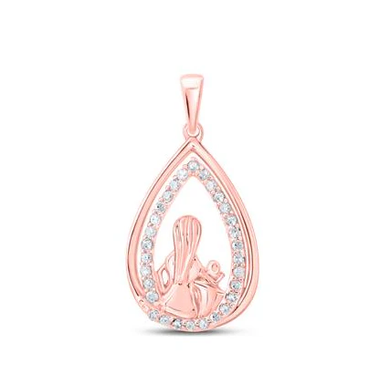 10k Gold Round Diamond Child Mom Pendant 1/5 Cttw - Image 3