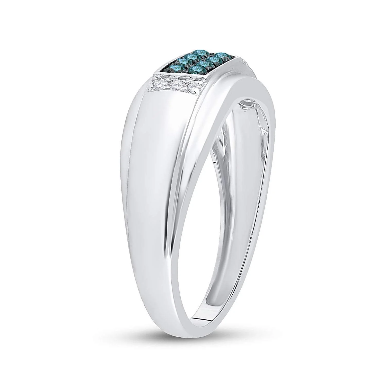10kt White Gold Mens Round Blue Color Enhanced Diamond Band Ring 1/3 Cttw - Image 3