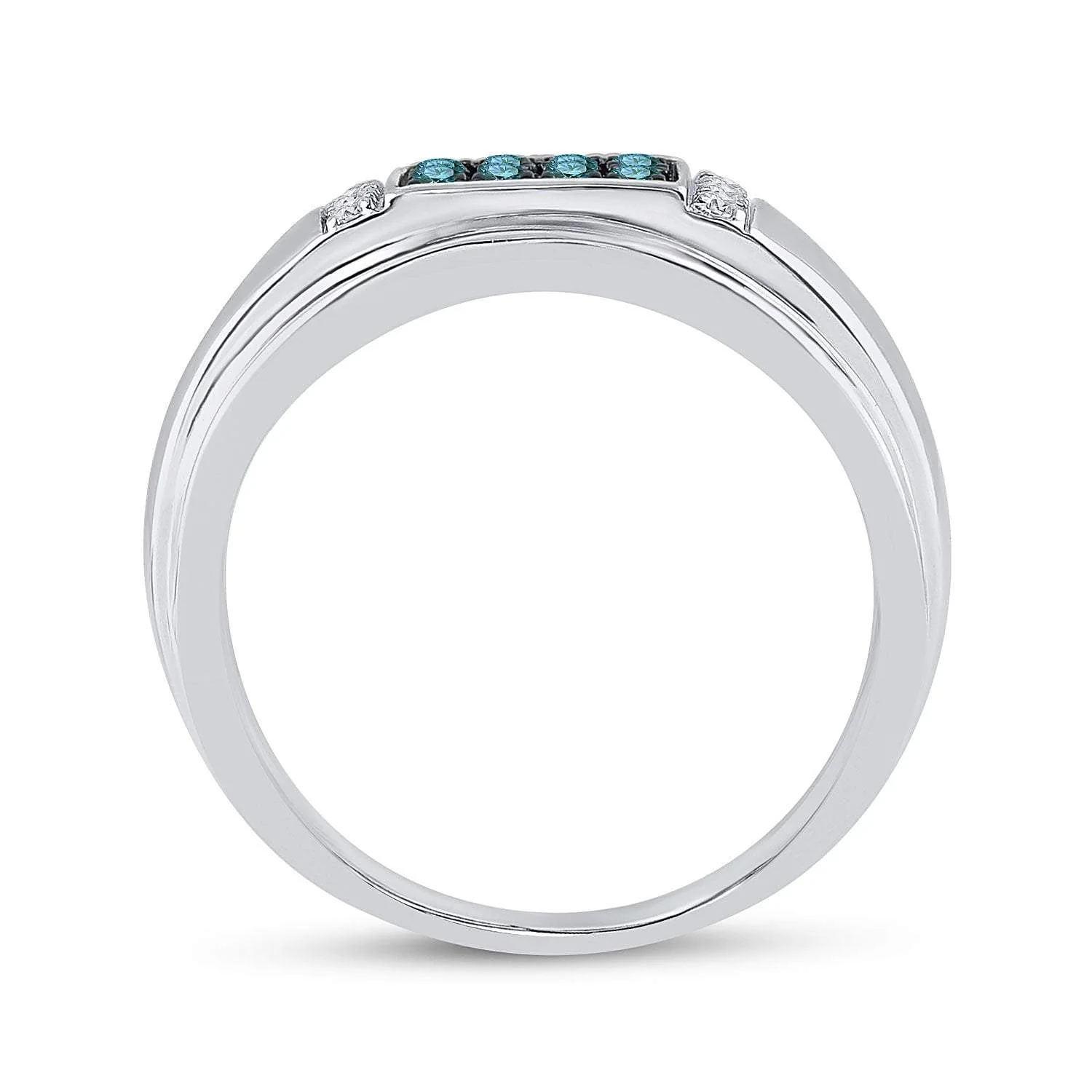10kt White Gold Mens Round Blue Color Enhanced Diamond Band Ring 1/3 Cttw - Image 4