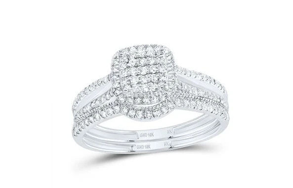 10kt Gold Diamonds 1/2CTW-NAT DIA NK CUSHION SINGLE HALO BRIDAL SET - Image 2