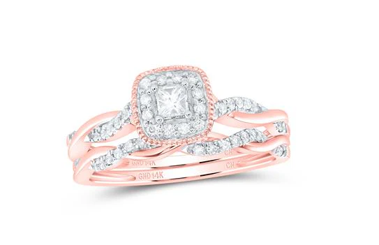 14kt  Gold Round Diamond 1/3CTW-NAT DIA CN CUSHION SINGLE HALO BRIDAL SET - Image 2