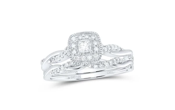 14kt  Gold Round Diamond 1/3CTW-NAT DIA CN CUSHION SINGLE HALO BRIDAL SET - Image 3