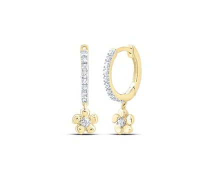 10kt Gold Womens 1/8CTW-NAT DIA CN GIFT FLOWER DANGLING EARRING