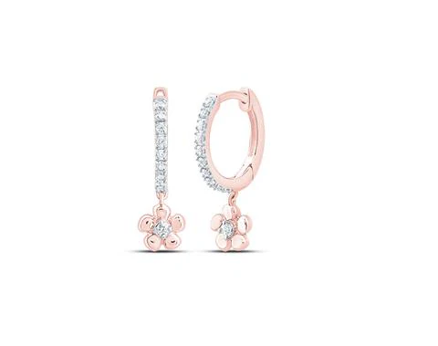 10kt Gold Womens 1/8CTW-NAT DIA CN GIFT FLOWER DANGLING EARRING - Image 2