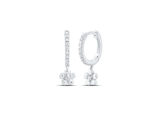 10kt Gold Womens 1/8CTW-NAT DIA CN GIFT FLOWER DANGLING EARRING - Image 3