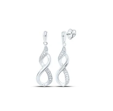 10kt White Gold Womens Round Diamond Infinity Dangle Earrings 1/20 Cttw