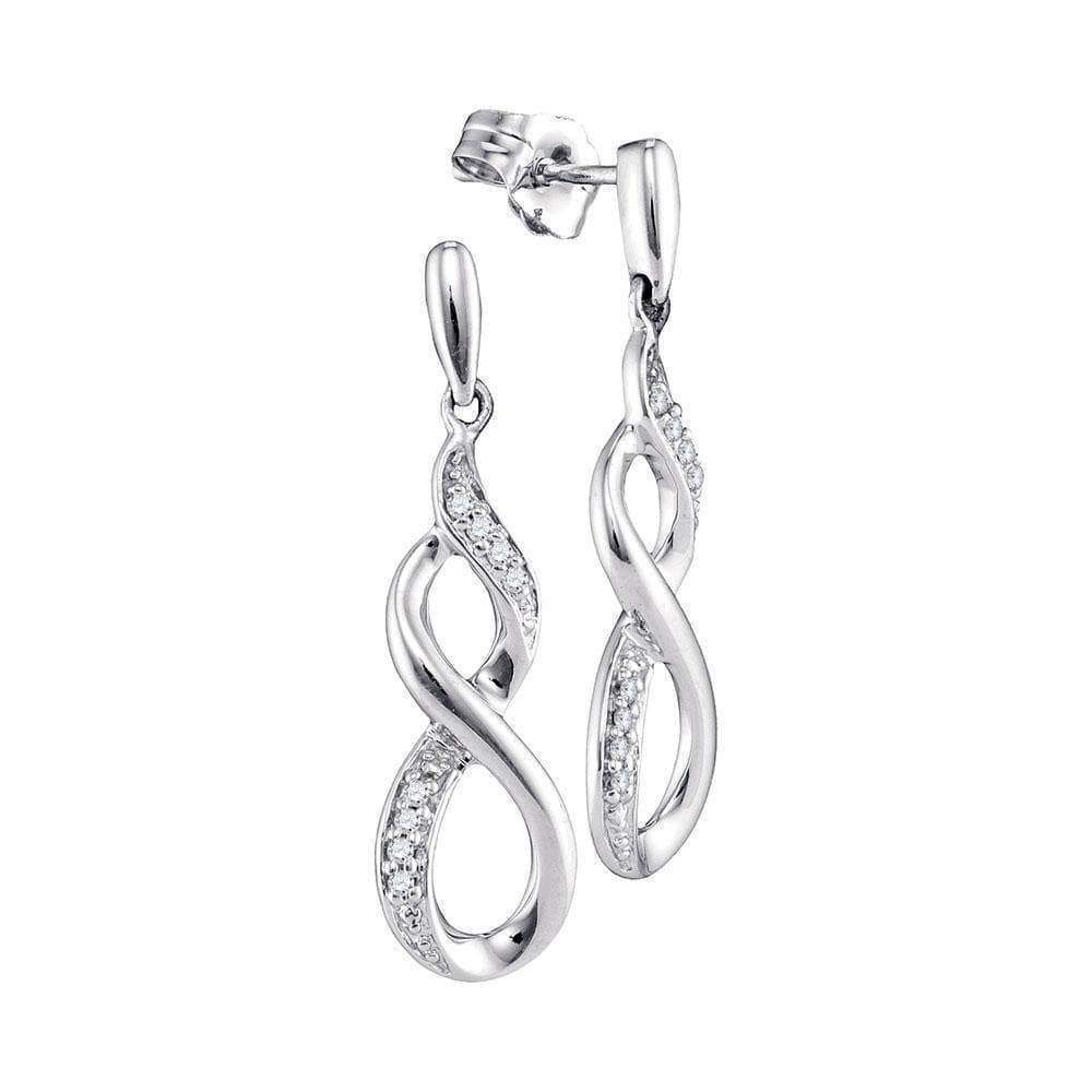10kt White Gold Womens Round Diamond Infinity Dangle Earrings 1/20 Cttw - Image 2