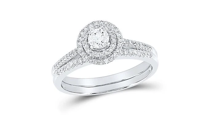 10k White Gold Round Diamond Bridal Wedding Ring Set 1/2 Cttw (Certified)