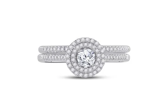10k White Gold Round Diamond Bridal Wedding Ring Set 1/2 Cttw (Certified) - Image 2