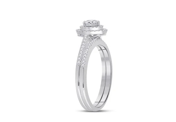 10k White Gold Round Diamond Bridal Wedding Ring Set 1/2 Cttw (Certified) - Image 3
