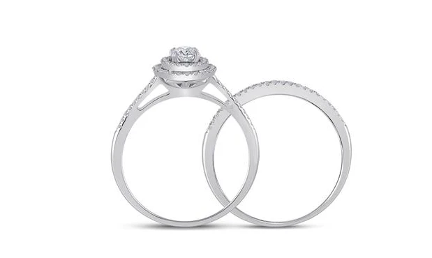 10k White Gold Round Diamond Bridal Wedding Ring Set 1/2 Cttw (Certified) - Image 4
