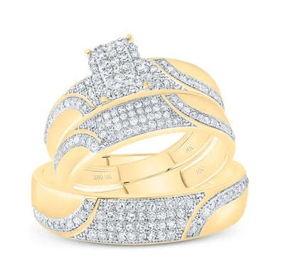 10kt Yellow Gold His Hers Round Diamond Cluster Matching Wedding Set 5/8 Cttw