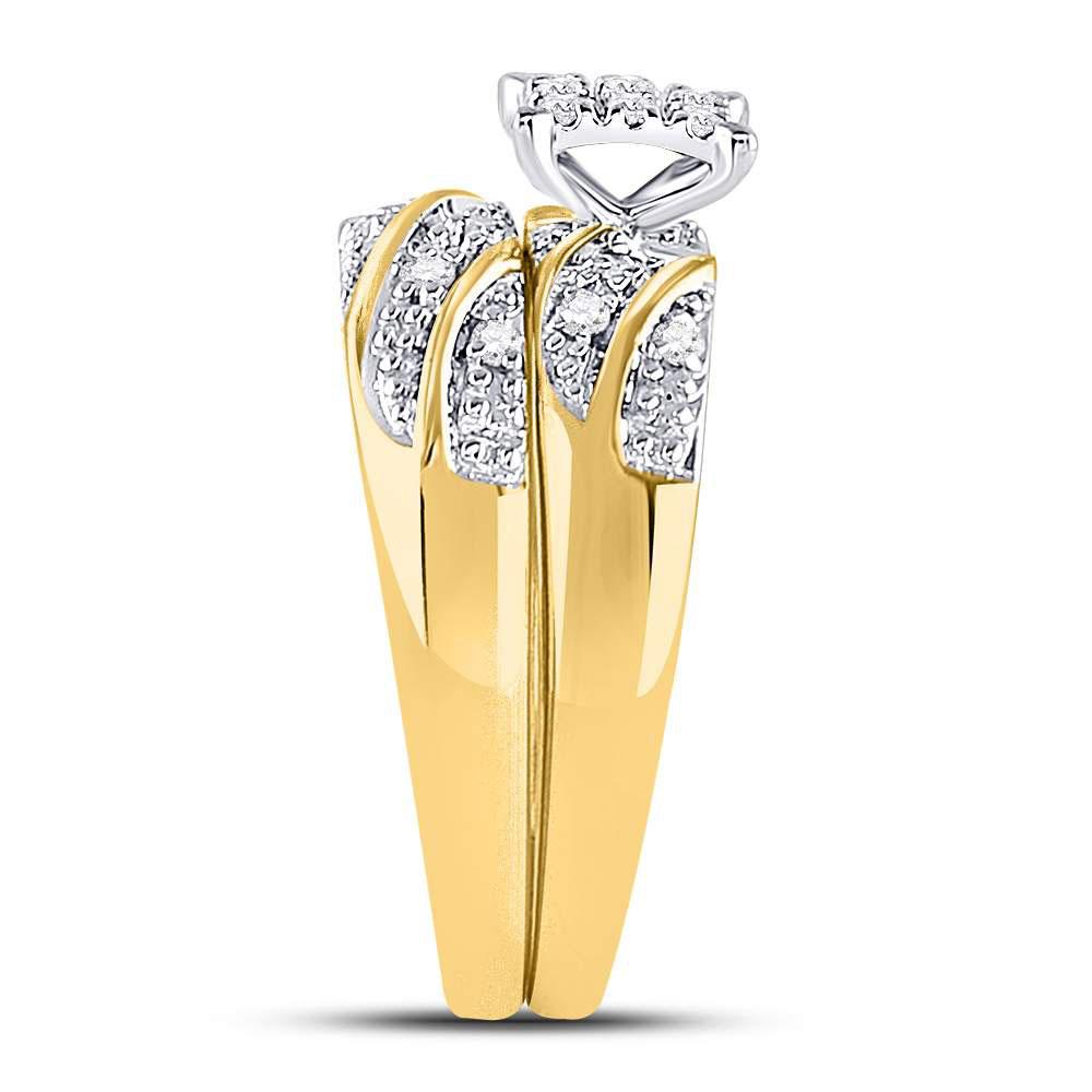 10kt Yellow Gold His Hers Round Diamond Square Matching Wedding Set 1/3 Cttw - Image 5