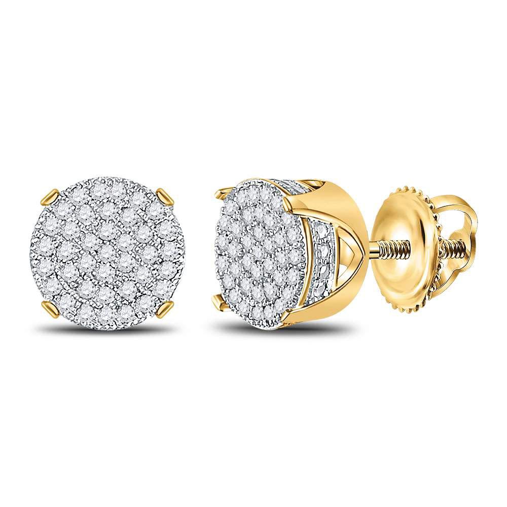 10kt Yellow Gold Mens Round Diamond Circle Cluster Stud Earrings 1/4 Cttw - Image 2