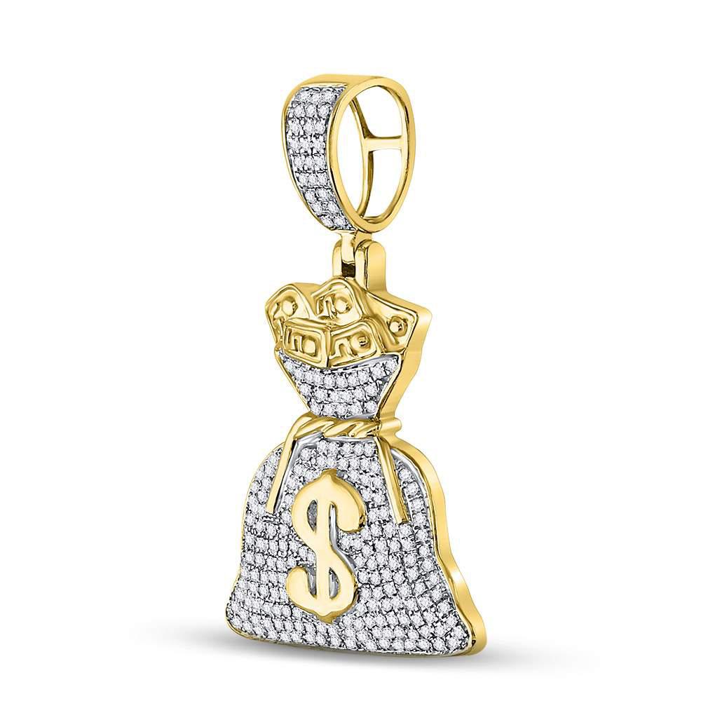 10kt Yellow Gold Mens Round Diamond Money Bag Dollar Charm Pendant 1/2 Cttw - Image 3