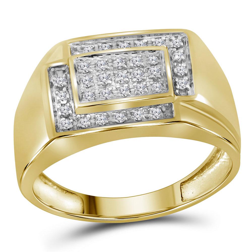 10kt Yellow Gold Mens Round Diamond Rectangle Cluster Ring 1/4 Cttw - Image 2