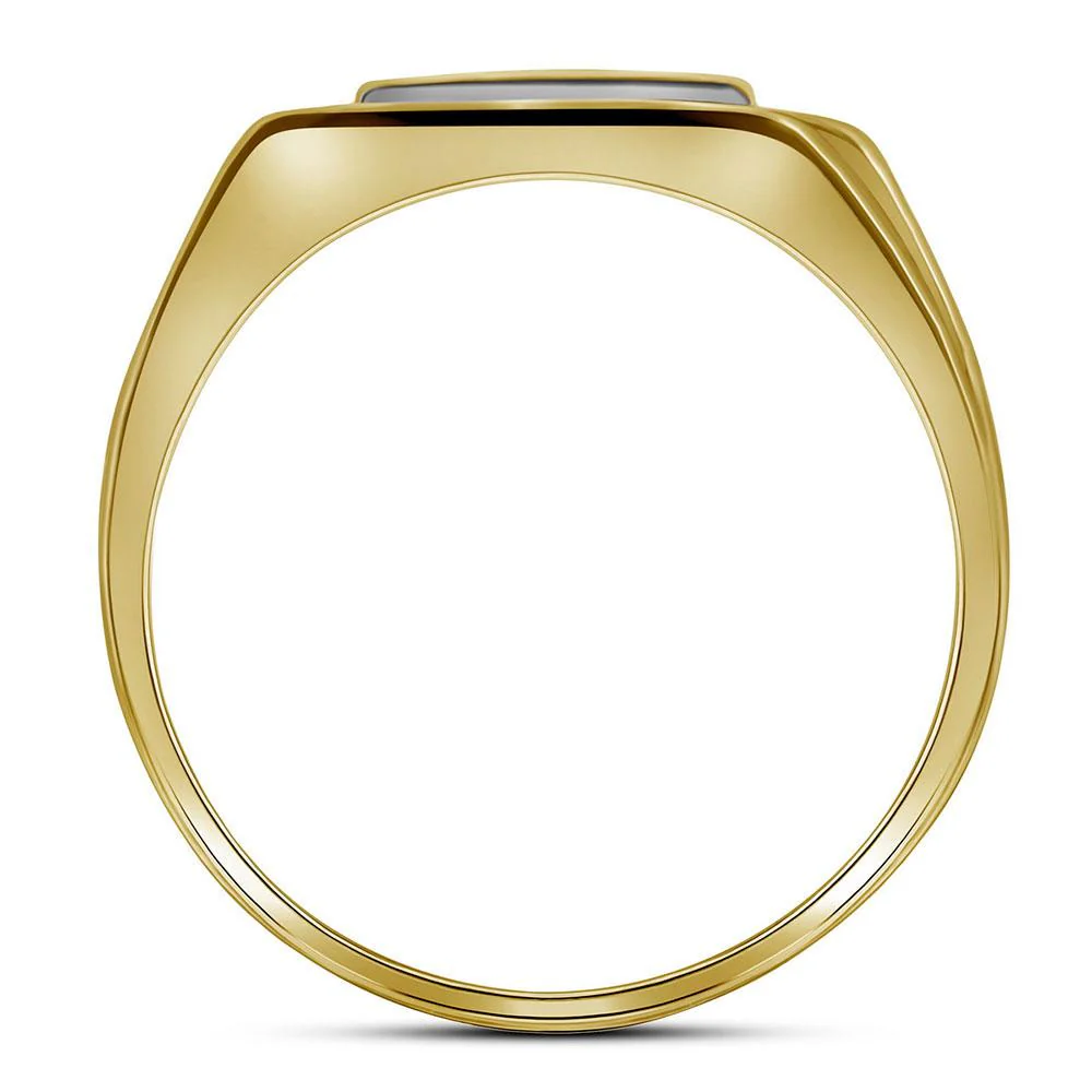 10kt Yellow Gold Mens Round Diamond Rectangle Cluster Ring 1/4 Cttw - Image 3
