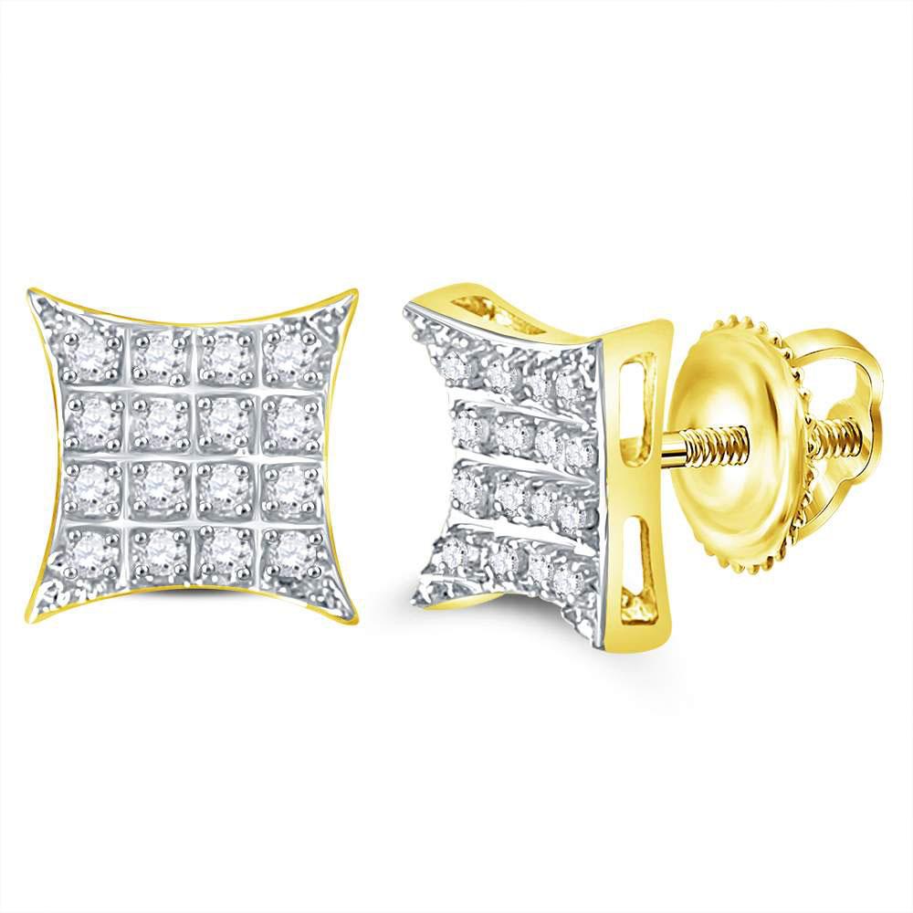 10kt Yellow Gold Mens Round Diamond Square Earrings 1/10 Cttw - Image 2