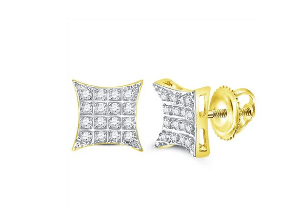 10kt Yellow Gold Mens Round Diamond Square Earrings 1/10 Cttw - Image 3