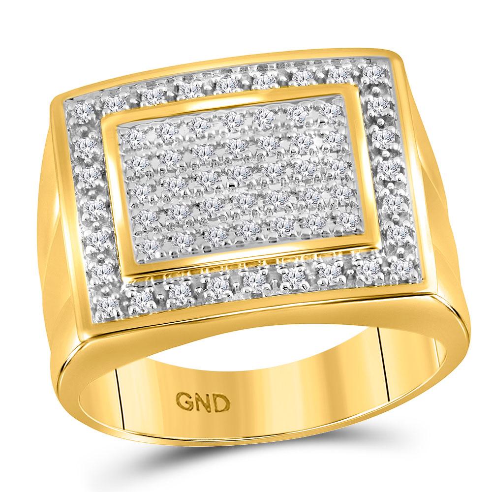 10kt Yellow Gold Mens Round Diamond Square Frame Cluster Ring 1/2 Cttw - Image 2