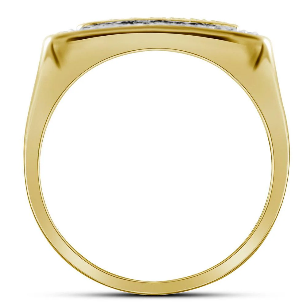 10kt Yellow Gold Mens Round Diamond Square Frame Cluster Ring 1/2 Cttw - Image 3