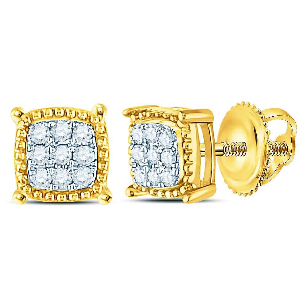 10kt Gold Mens Round Diamond Square Milgrain Cluster Earrings 1/10 Cttw - Image 3