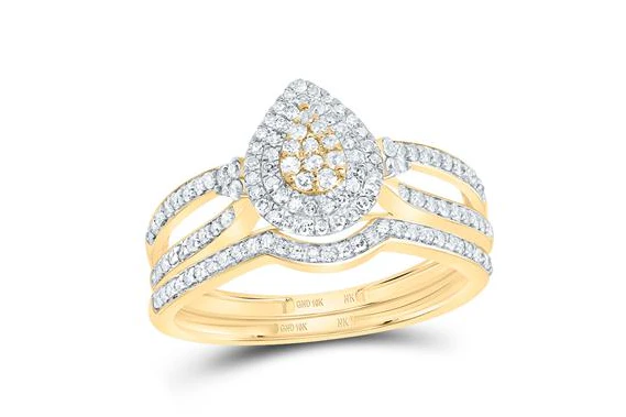 10kt Gold Round Diamond 1/2CTW-NAT DIA NK PEAR DOUBLE HALO BRIDAL SET