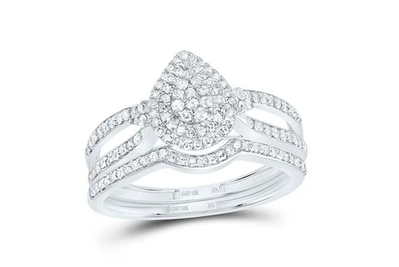 10kt Gold Round Diamond 1/2CTW-NAT DIA NK PEAR DOUBLE HALO BRIDAL SET - Image 2