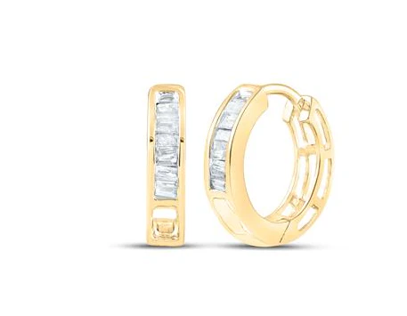 10kt Gold Womens Baguette Diamond Huggie Hoop Earrings 1/6 Cttw