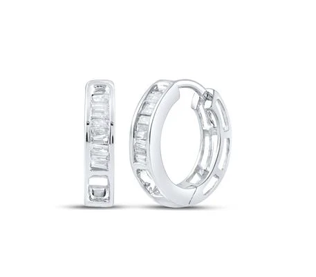 10kt Gold Womens Baguette Diamond Huggie Hoop Earrings 1/6 Cttw - Image 2