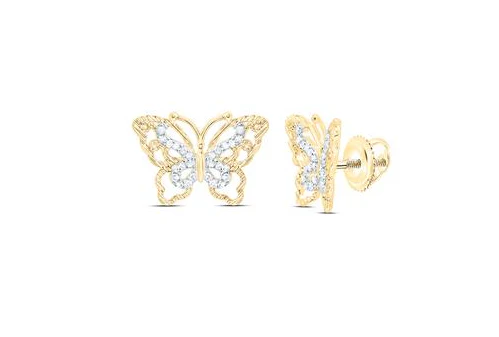 10kt Yellow Gold Womens 1/6CTW-NAT DIA NK GIFT BUTTERFLY EARRING