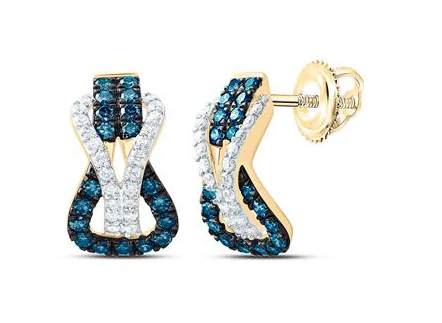 10kt Yellow Gold Womens 1/3CTW-NAT DIA CN NATURAL BLUE DIAMOND HERACLE KNOT EARRING