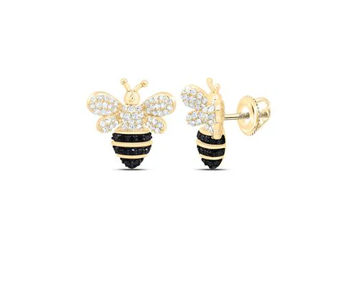 10kt Yellow Gold Womens 3/4CTW-NAT DIA CN RD-BLACK DIAMOND HONEY BEE EARRING