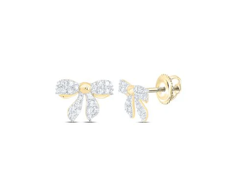 10kt Yellow Gold Womens 1/5CTW-NAT DIA NK GIFT BOW EARRING