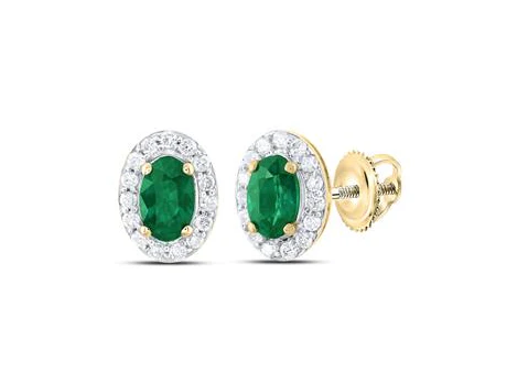14k Yellow Gold Womens 1/6CTW-NAT DIA CN 5X3MM OV-EM NAT GEM EARRING