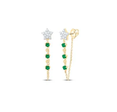 10kt Yellow Gold Womens 1/6CTW-NAT DIA CN 1/5CTW-RD-EM NAT GEM TWINKLE STAR EARRING