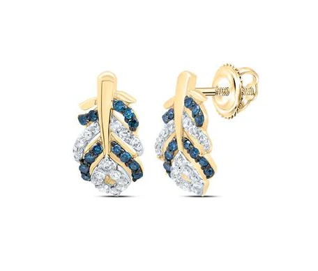 10kt Gold Womens 1/6CTW-NAT DIA P1 GIFT BLUE DIA PEACOCK FEATHER EARRING