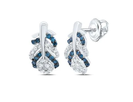 10kt Gold Womens 1/6CTW-NAT DIA P1 GIFT BLUE DIA PEACOCK FEATHER EARRING - Image 2