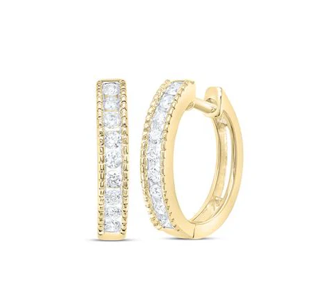 10kt Gold Womens Round Diamond Milgrain Hoop Earrings 1/4 Cttw