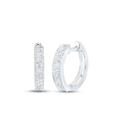 10kt Gold Womens Round Diamond Milgrain Hoop Earrings 1/4 Cttw - Image 2