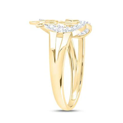 10kt Yellow Gold Womens Round Diamond Mom Mother Heart Butterfly Ring 1/6 Cttw - Image 3