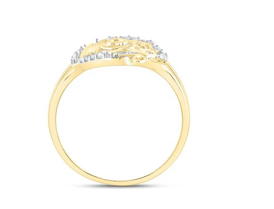 10kt Yellow Gold Womens Round Diamond Mom Mother Heart Butterfly Ring 1/6 Cttw - Image 4