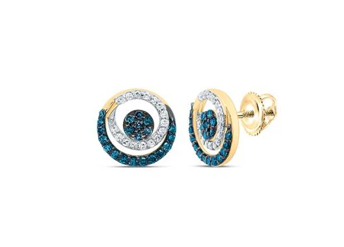 10kt  Gold Womens 3/8CTW-NAT DIA P1 GIFT BLUE DIAMOND EARRING ROUND EARRING