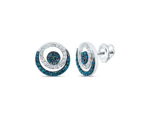 10kt  Gold Womens 3/8CTW-NAT DIA P1 GIFT BLUE DIAMOND EARRING ROUND EARRING - Image 2