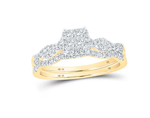 10k  Gold Princess Diamond Nicoles Dream Collection Bridal Wedding Ring Set 1/2 Cttw