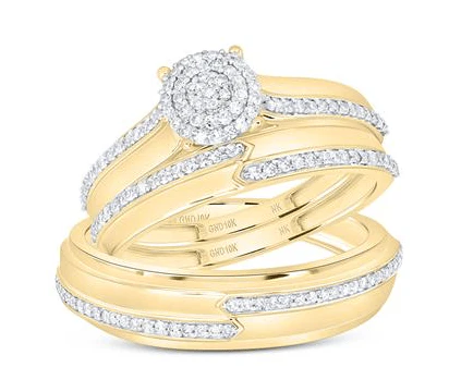 10kt Gold His Hers Round Diamond Cluster Matching Wedding Set 3/8 Cttw