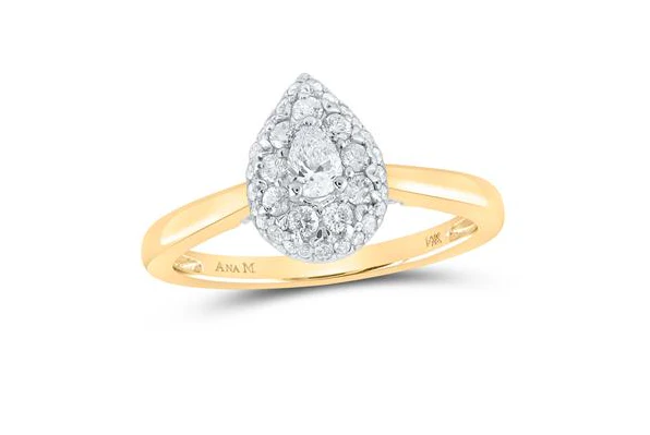 14k Gold Pear Diamond Halo Bridal Engagement Ring 1/2 Cttw (Certified)