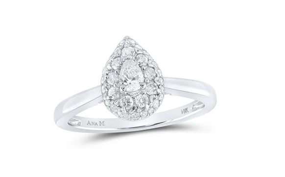 14k Gold Pear Diamond Halo Bridal Engagement Ring 1/2 Cttw (Certified) - Image 2