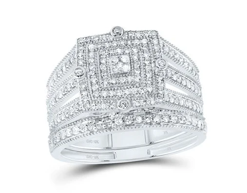 14ktGold Princess Diamond 1/2CTW-NAT DIA NK SQUARE DOUBLE HALO BRIDAL SET - Image 2