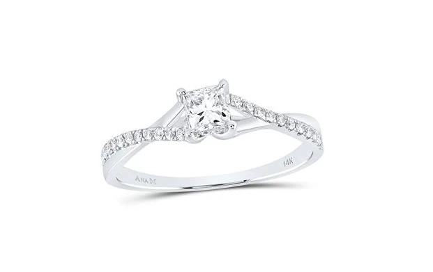 14kt Gold Princess Diamond Cluster Bridal Wedding Ring Band Set 1 Cttw - Image 2